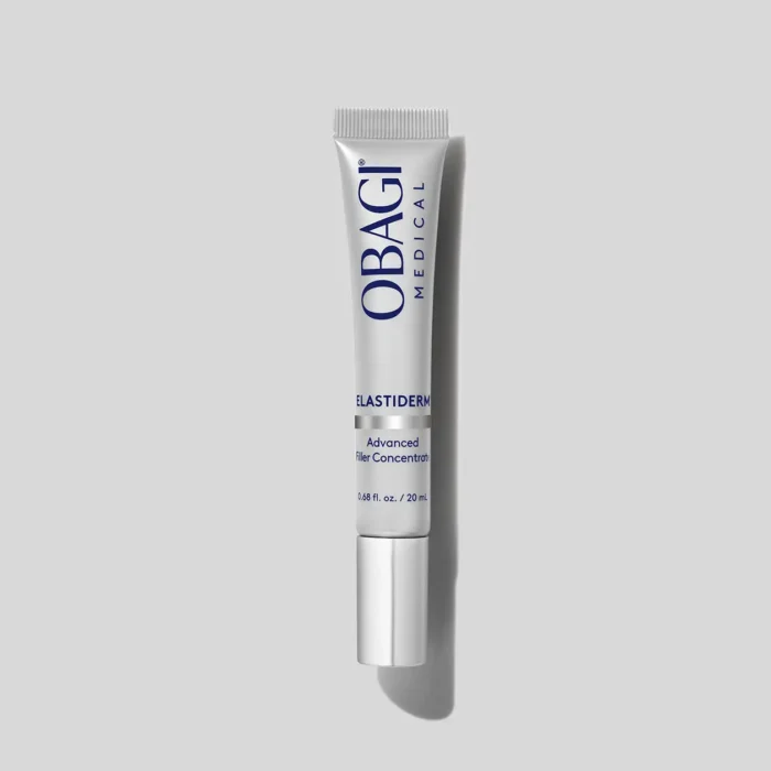 Obagi ELASTIderm Pažangus Užpildantis Koncentratas 20 ml tūbelėje, skirtas odos putlinimui ir raukšlių mažinimui pažangiai senėjimo prevencijai.